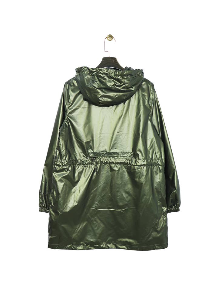 Attrait Paris - Venta al por mayor Cortavientos - Mujer - Cortavientos largo metálico con capucha y cremallera de colores Tallas grandes20