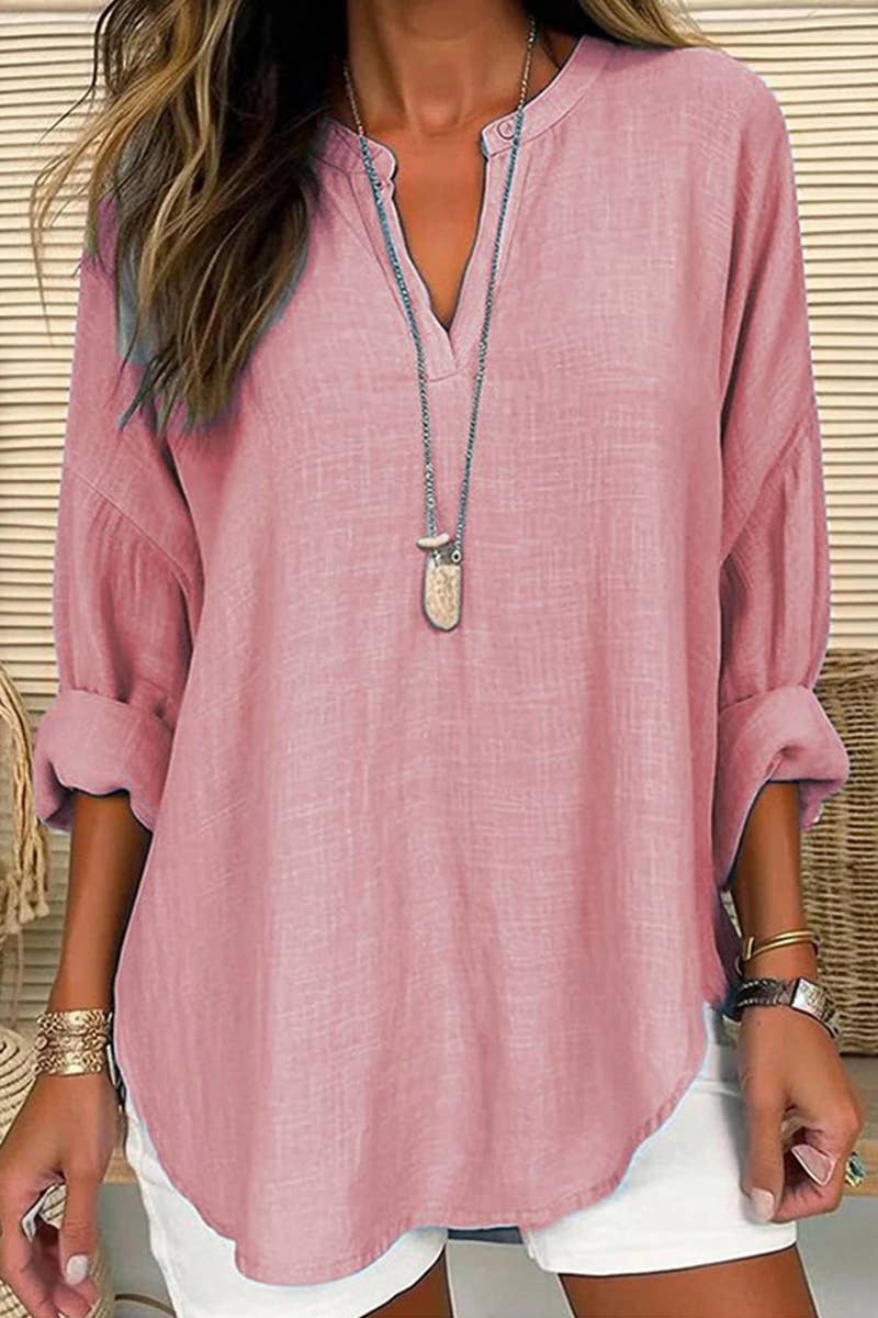 Lily Clothing - Wholesale Blouse - Women's - V-neck cotton and linen fashion breathable shirt2