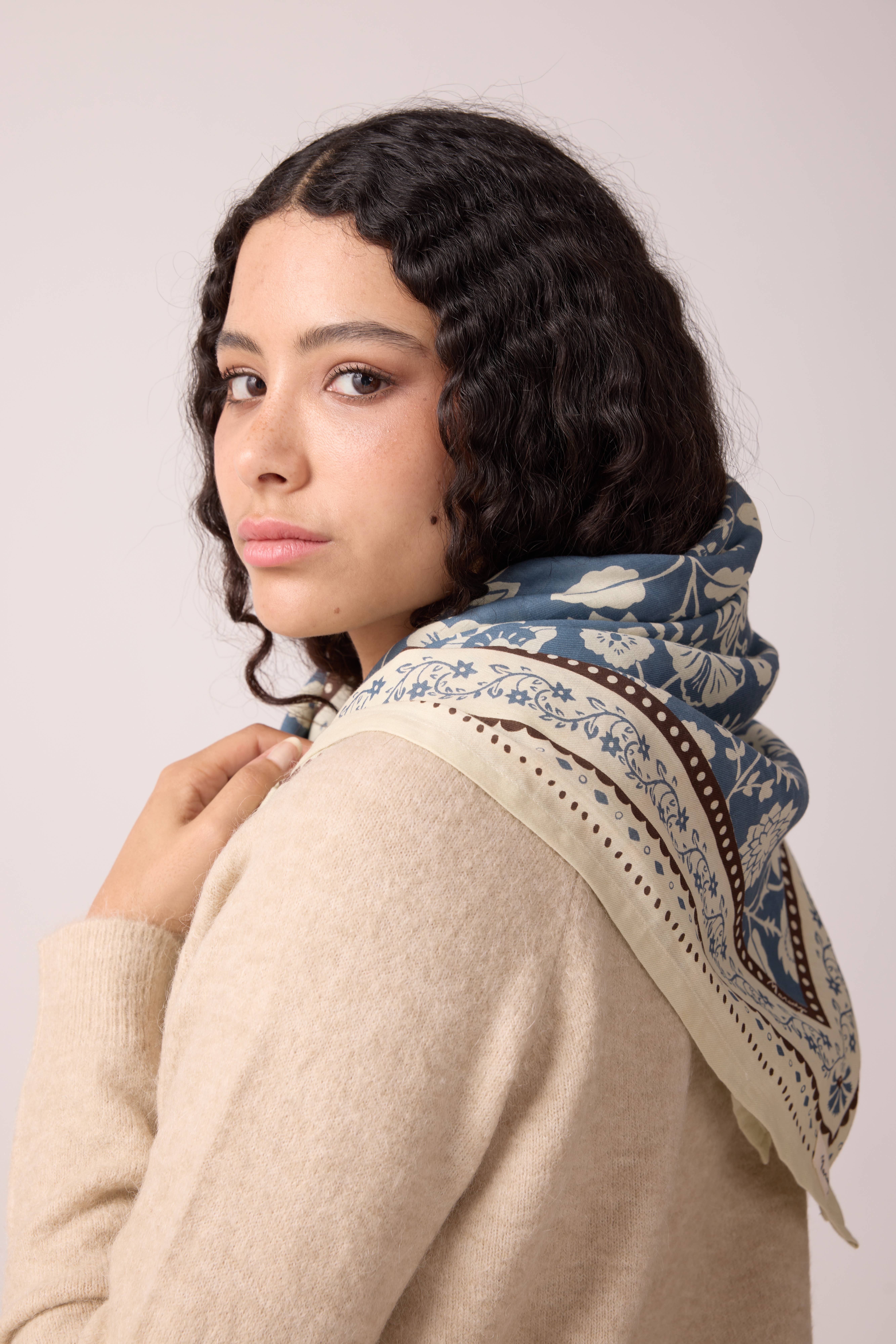 Maradji - Wholesale Scarf - Women's - STORM BLUE COTTON TWILL SCARF INDIENNES8