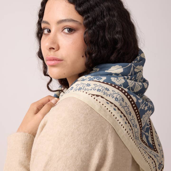 Maradji - Wholesale Scarf - Women's - STORM BLUE COTTON TWILL SCARF INDIENNES8