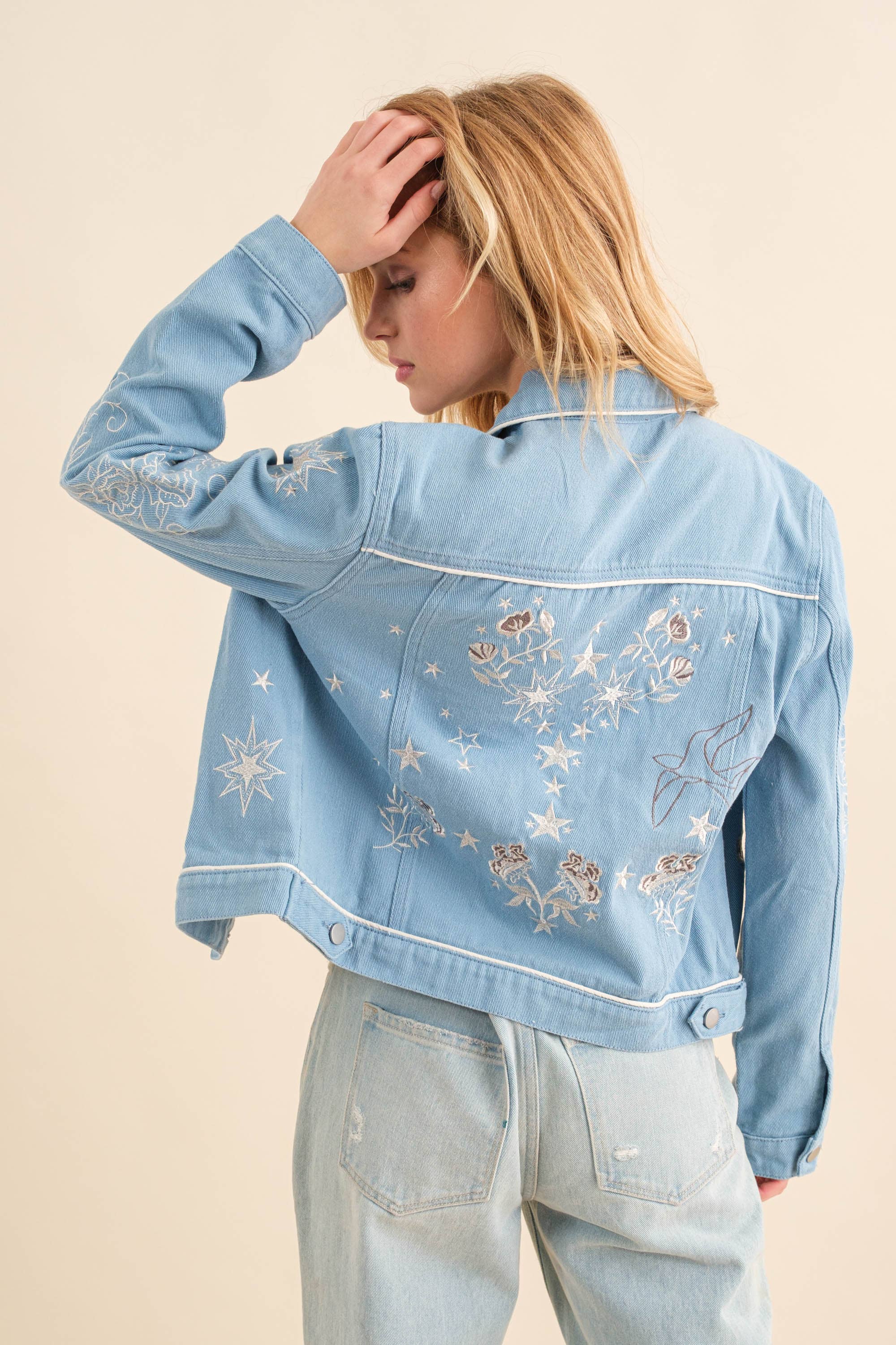 Blue B - Wholesale Denim Jacket - Women's - 17619J - Twill Denim Embroidered Western Button Up Jacket2