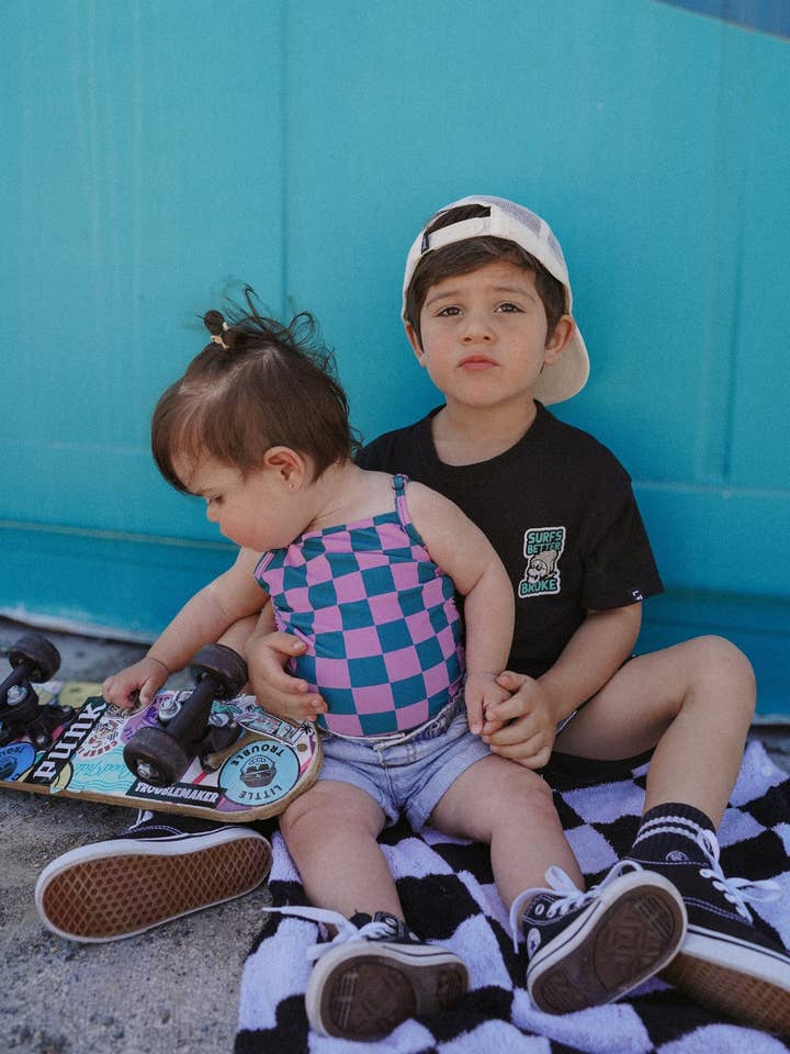 Little Trouble - Wholesale One Piece Swimsuit - Kids - Pink Punch Checkers One Piece2