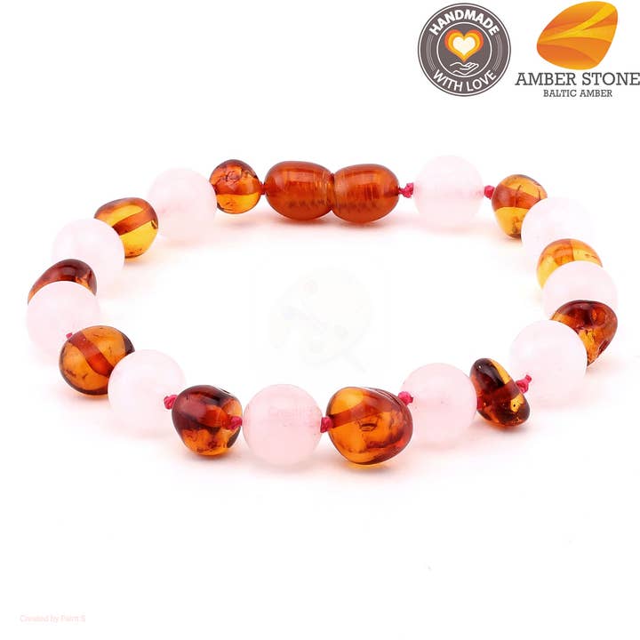 Baroque baltic amber & rose quartz bracelet 162 for wholesale by Amber Stone