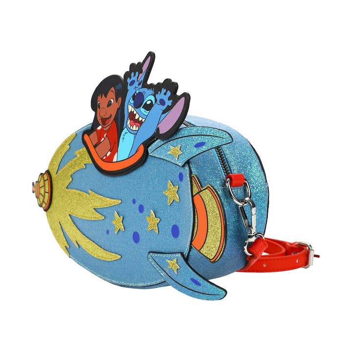 Bioworld Merchandising - Wholesale Crossbody Bag - Women's - Lilo & Stitch Rocketship Women's Novelty crossbody bag With Glitter Fabric2