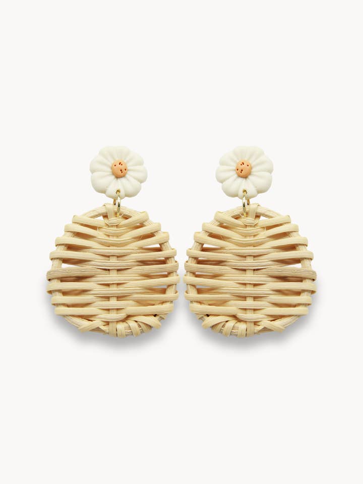 Woven Straw Rattan Earrings for wholesale by INS Trading