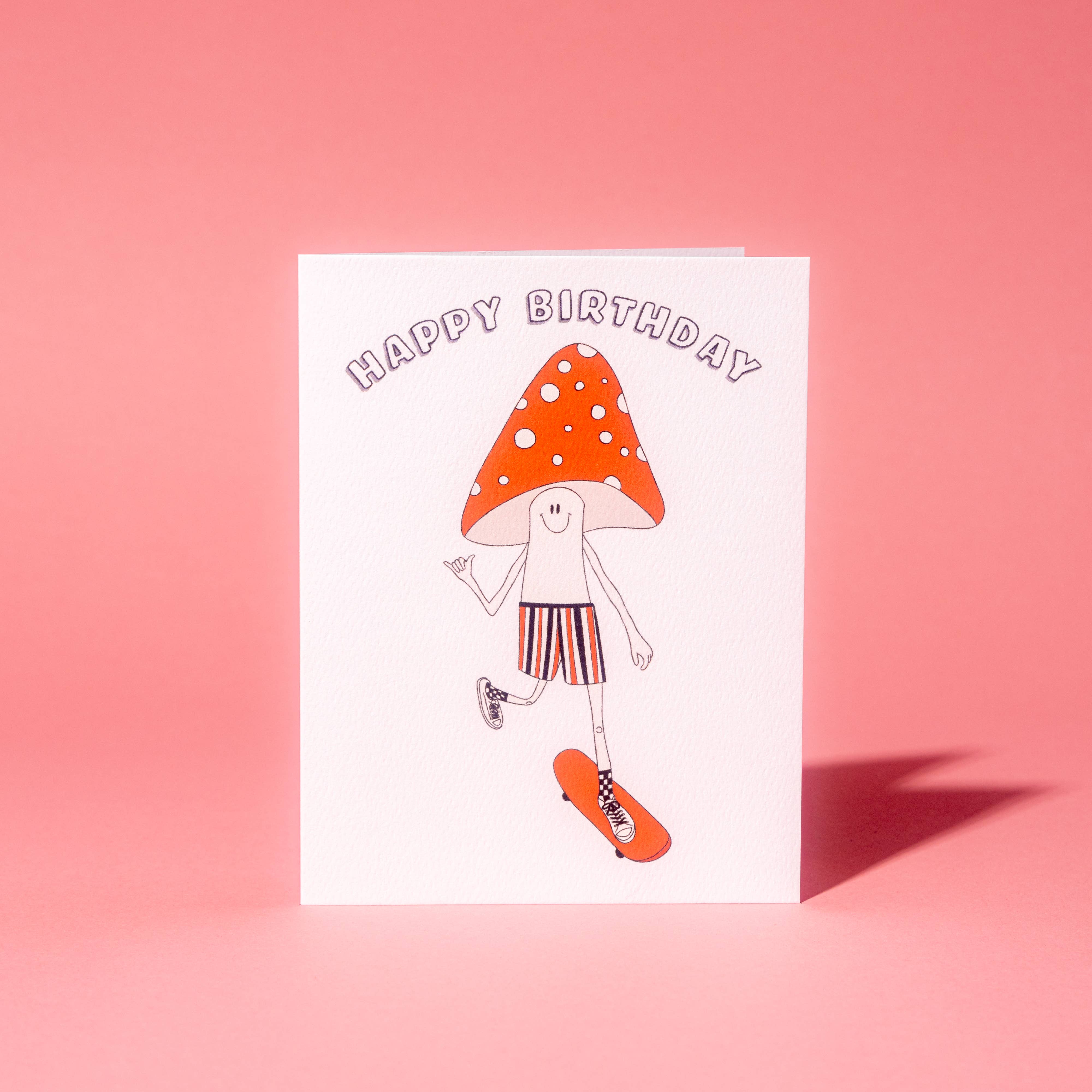 Illustrating Amy - Wholesale Birthday Card - Mushroom Skating Birthday Card2