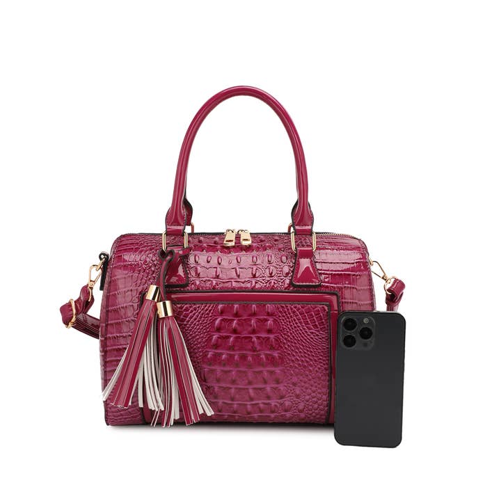 KAYLA+AVA - Wholesale Top Handle Bag - Women's - HOLLY BOSTON BAG SET IN PATENT CROC WITH WALLET