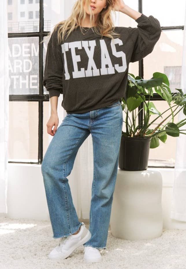 Coloring You - Wholesale Graphic Sweatshirt - Women's - 9078 TEXAS PRINT RIB CORD SWEATSHIRT20