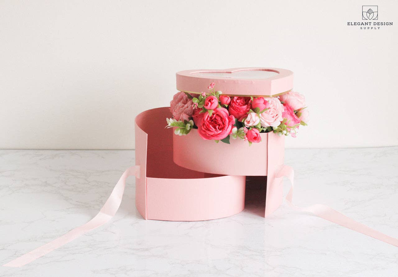 Elegant Design Supply - Vente Coffrets cadeaux - Boîte à fleurs cœur à deux étages avec couvercle transparent3