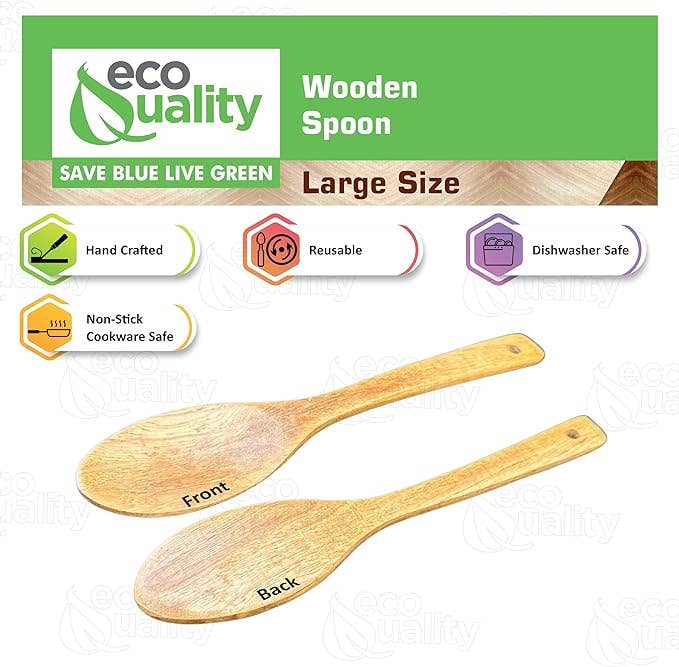 EcoQuality - Wholesale Kitchen Spoon - Large Solid Wooden Cooking Spoon for Stirring & Mixing1