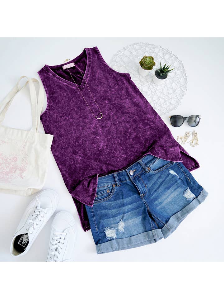 42POPS - Wholesale Tank Top - Women's - ..Mineral Wash Tank Top w/ side-slit Plus size