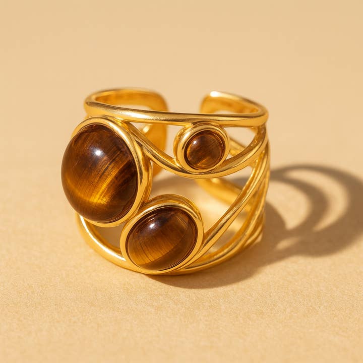 Molten Tiger's Eye Ring 18k Gold Waterproof Modern Jewellery for wholesale by Gold Lunar