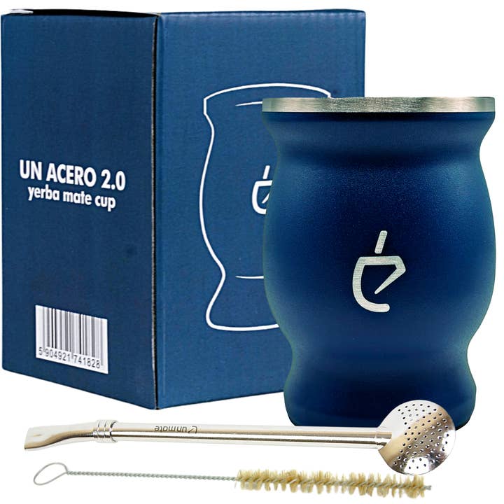 Un Mate - Vendita all'ingrosso Servizi da tè - Kit completo di tè Yerba mate Combo Acero blue: calabaza, bombilla
