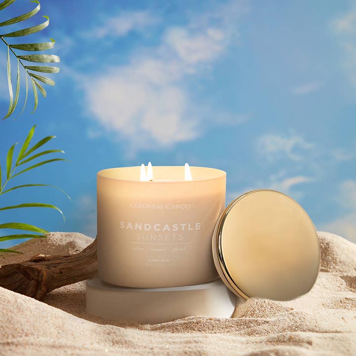 Sandcastle Sunsets Scented Jar Candle, Soy Blend Wax, 14.5oz for wholesale by MVP Group International INC