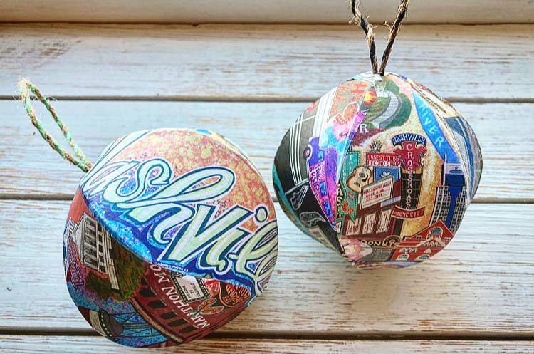 Domesticadence - Wholesale Ornament - Hand-Drawn Nashville Tennessee Handmade Mini-Globe Ornament2