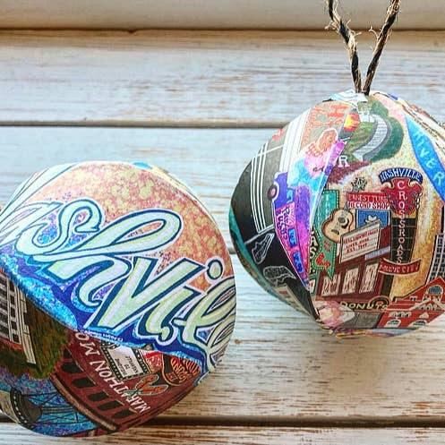 Domesticadence - Wholesale Ornament - Hand-Drawn Nashville Tennessee Handmade Mini-Globe Ornament2