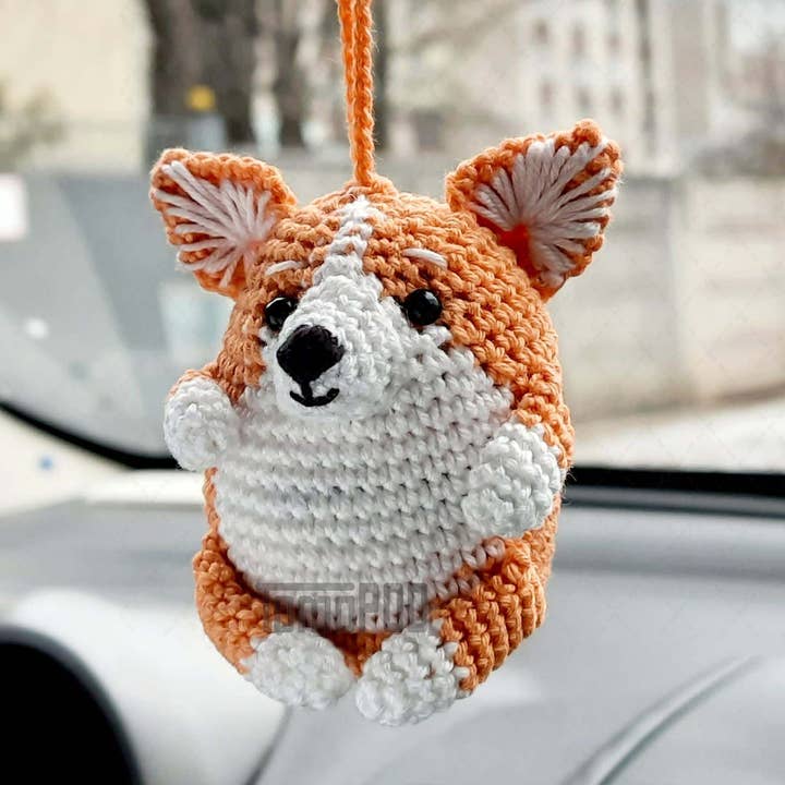 TOMOPOD LLC - Wholesale Car Decorative Charm - Unisex - Crochet Corgi Dog Car Mirror Hanging, Bag Charm, Dog Lovers0