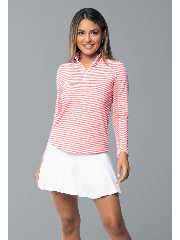 IBKÜL - Wholesale Athletic Top - Women's - Landon Stripe II Print Long Sleeve Mock Neck Top – 1016435