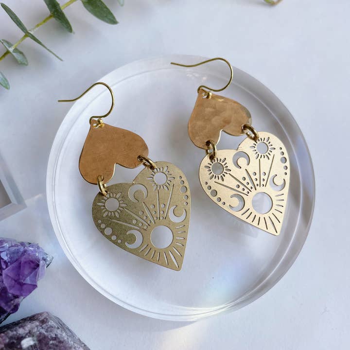 GeoMetricGem - Wholesale Dangle Earrings - Amanda Earrings ~ Brass Hearts