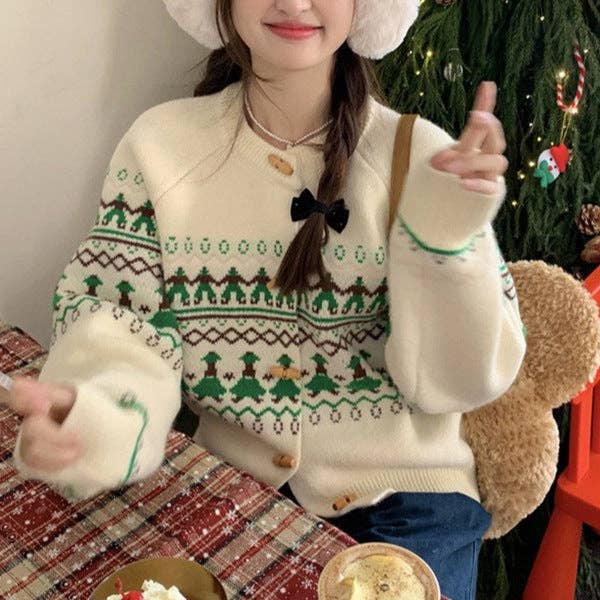 Marayn - Wholesale Cardigan - Women's - Cozy Fair Isle Horn Button Knit Cardigan Sweater12