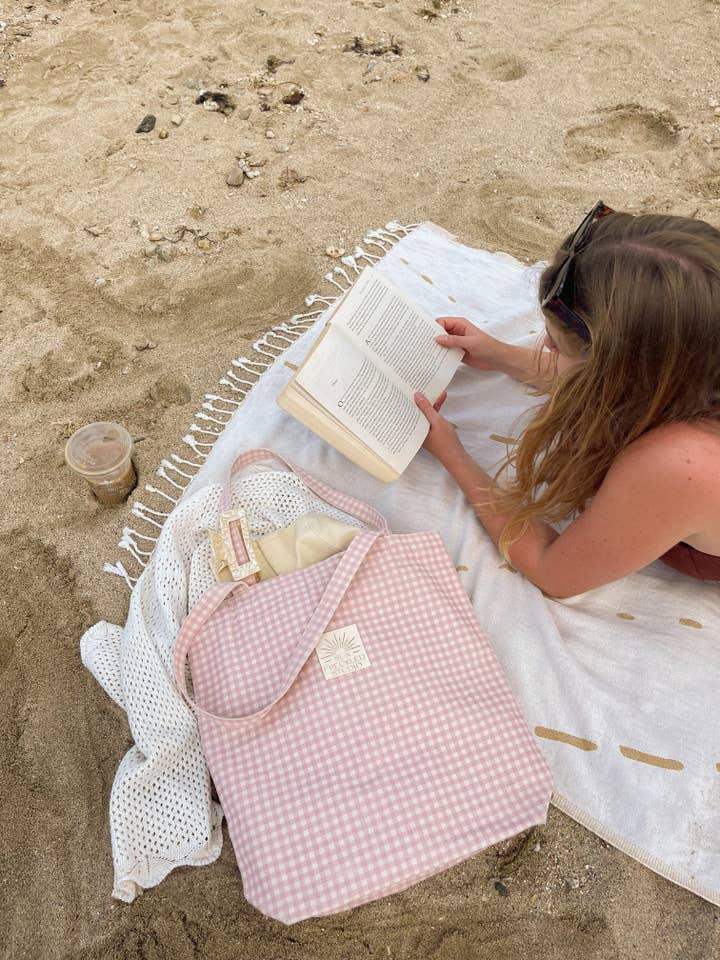 Strawberry Gingham Tote Bag for wholesale by Sun Freckled Studio