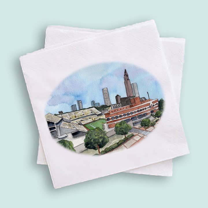 Georgia Tech Skyline Fußballstadion-Servietten für Cocktailpartys für den Großhandel von Grace Langdon Art