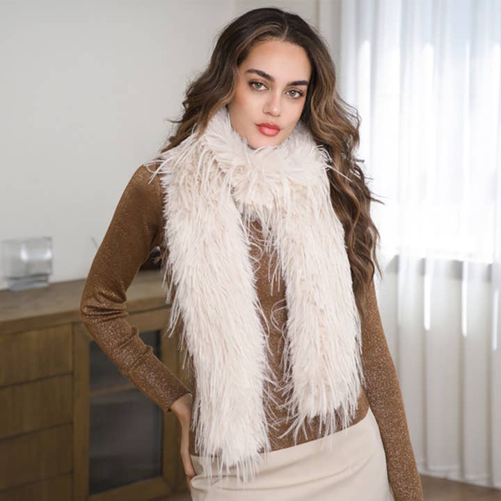Fluffy Faux Long Fur Long Wrap Scarf for wholesale by Sensibling Corp.