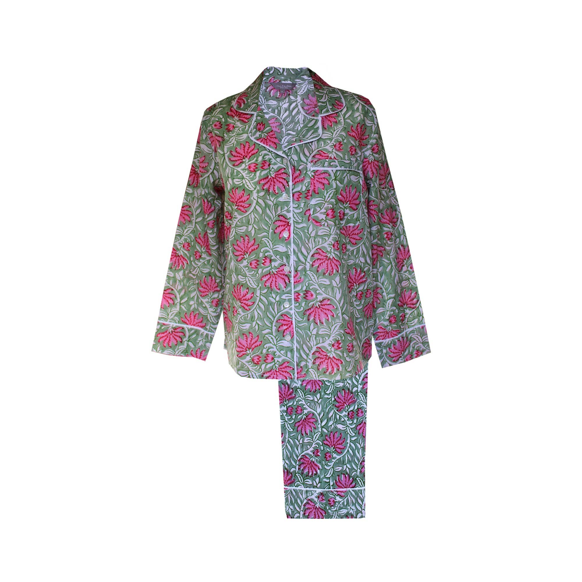 Lime Tree Design – wholesale Sleepwear set – Women's – Jaipur Green & Pink Cotton Pyjamas1