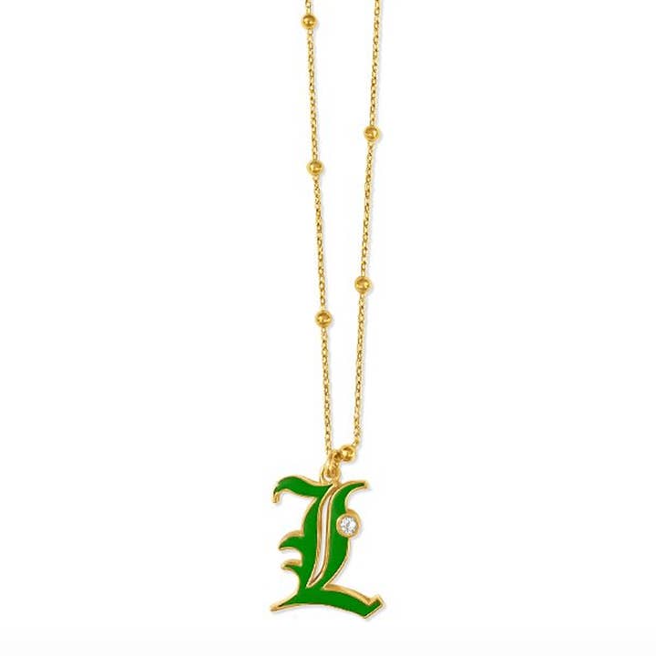 Dora Enamel Initial Necklace for wholesale by Anna Lou of London