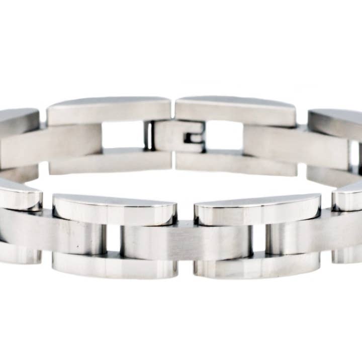 Men's Curved Link Stainless Steel Bracelet for wholesale by Blackjack Mens Jewelry
