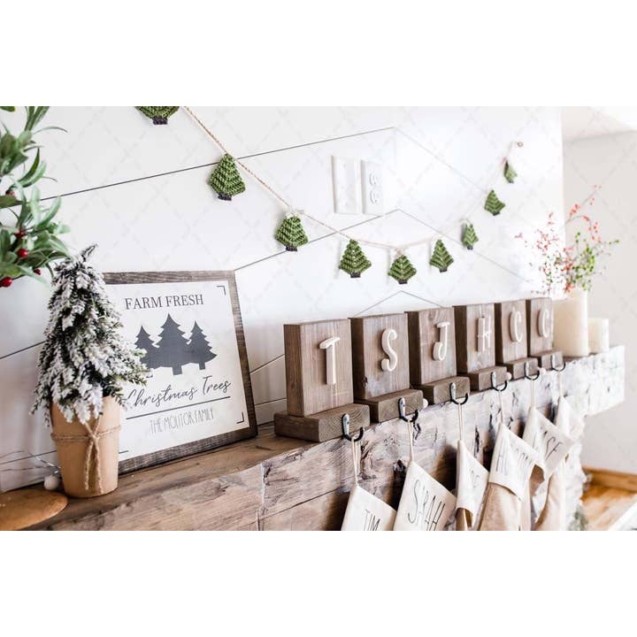 TOMOPOD LLC – wholesale Bunting/garland – Crochet Pine Tree Garland, Christmas Bunting, Mantle Garland