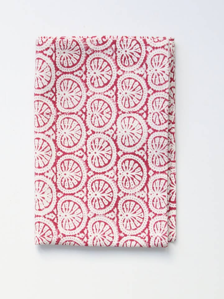 Dishcloth | Seashell Carmine | Handblockprinted for wholesale by Rozablue