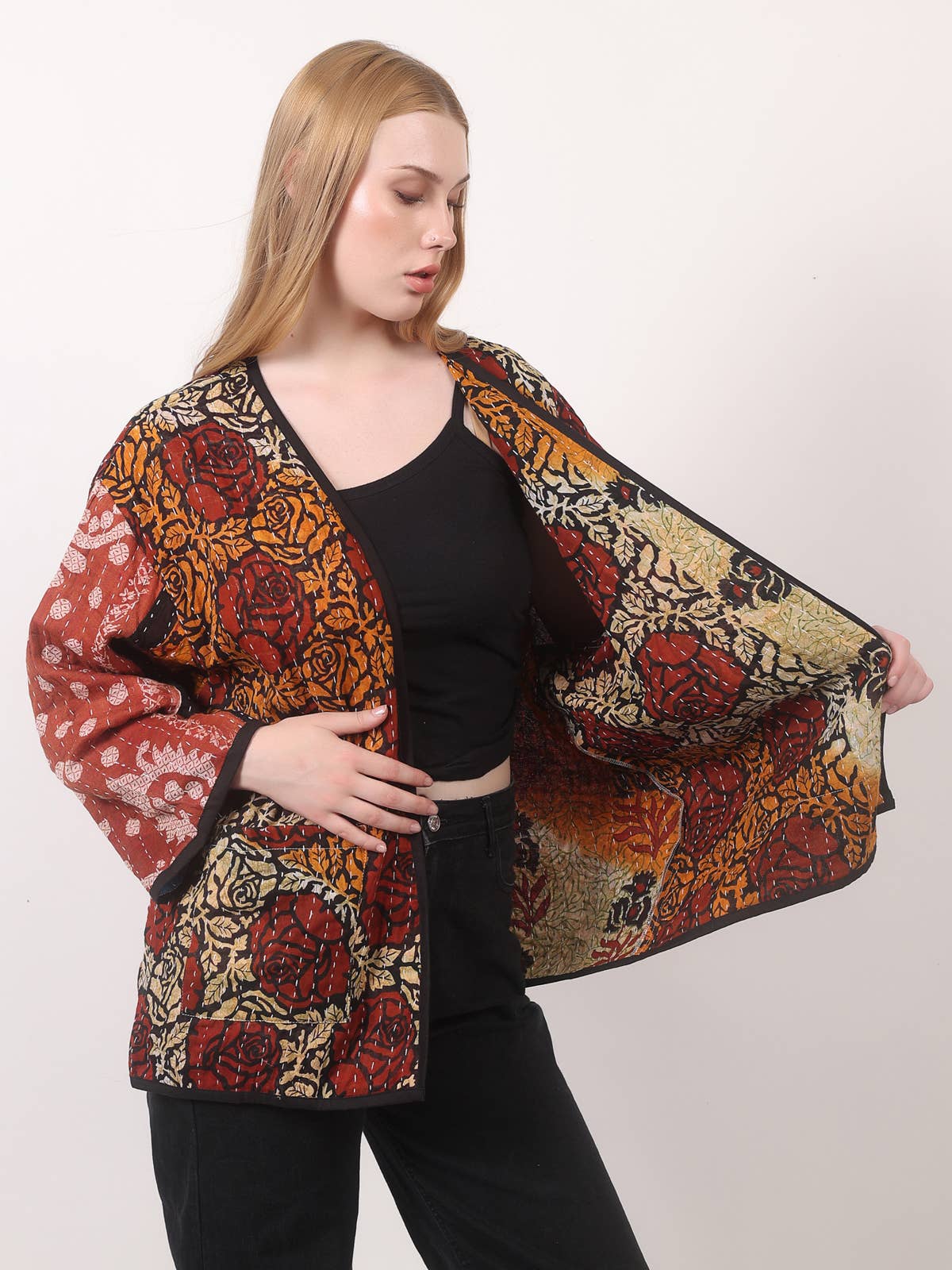 Wevez - Wholesale Jacket - Women's - Women's Kantha Kimono Printed Jacket Wholesale Lot Assorted3