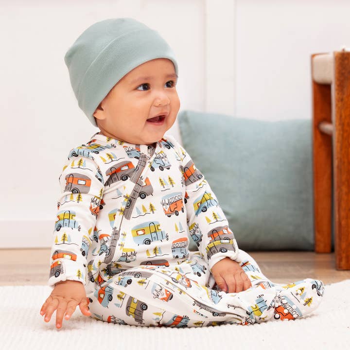 Happy Camper Bamboo Zipper Romper for wholesale by Tesa Babe
