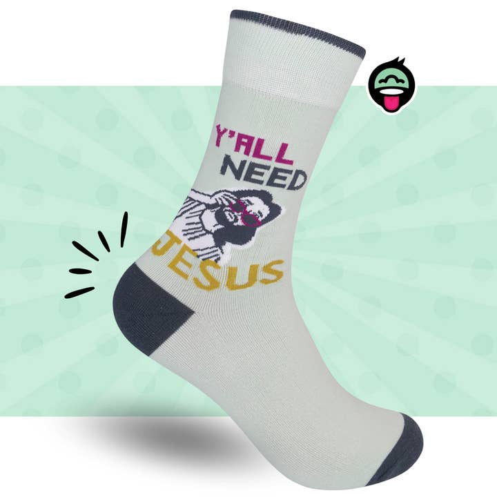 Funatic - About Face Designs - Nice Enough Merch Co - Wholesale Socks - Unisex - Y'all Need Jesus Socks | Funny Unisex | Funatic