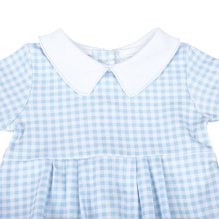 Mini Checks Collared S/S Boy Bubble - Blue for wholesale on Faire