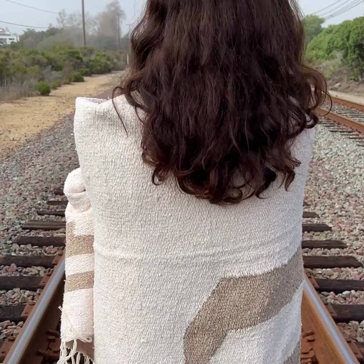 West Path - Wholesale Throw Blanket - Southwest Mexican Blanket - Desert Cactus Blanket Tan White5