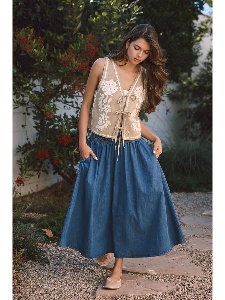 SMOCKED WAISTBAND DENIM SKIRT - RS1034 for wholesale on Faire