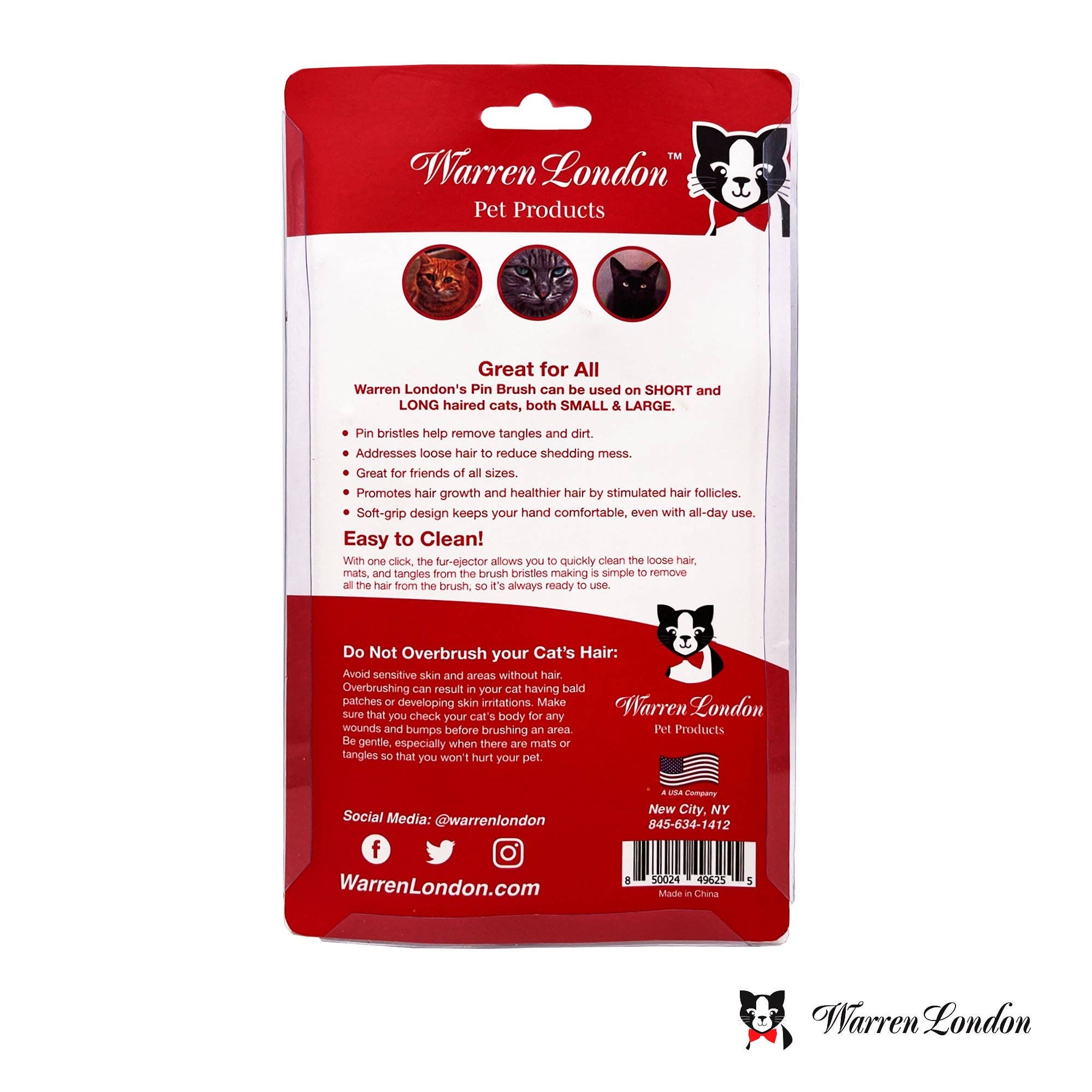 Warren London Dog Products – wholesale Pet brush – Cat/dog – Cat De-Tangling Pin Brush for Grooming & Shedding5