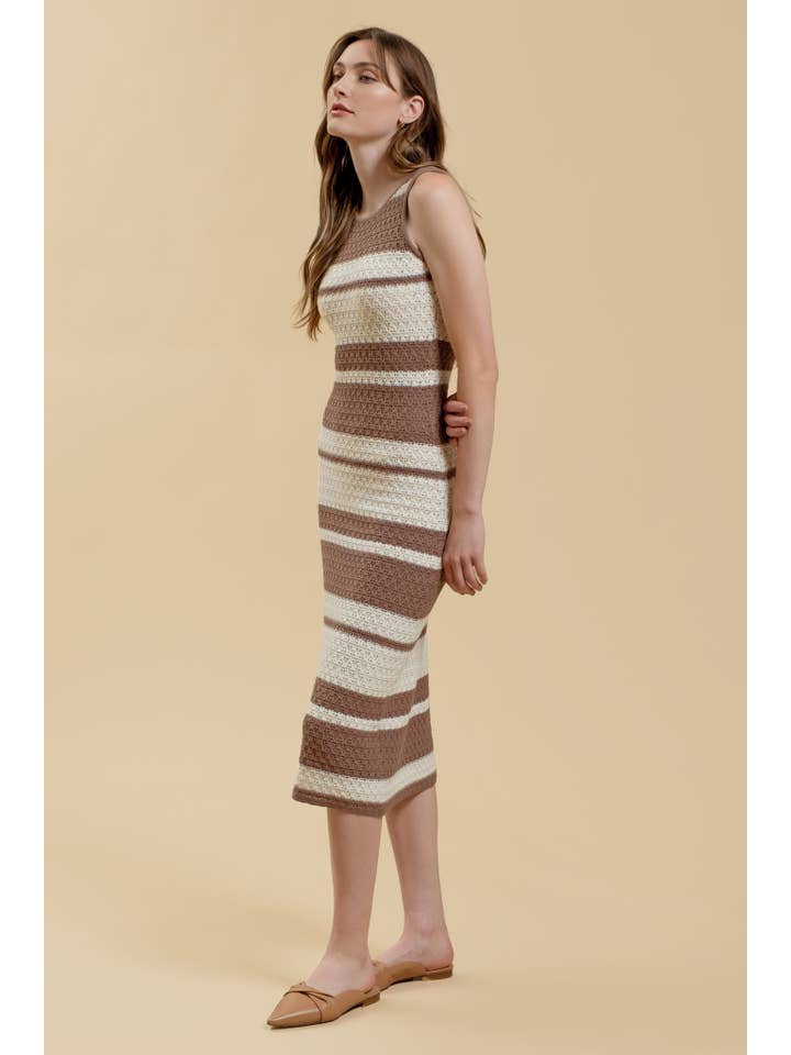 Moon River - Wholesale Dress - Women's - STRIPE SLEEVELESS CROCHET KNIT MIDI DRESS8