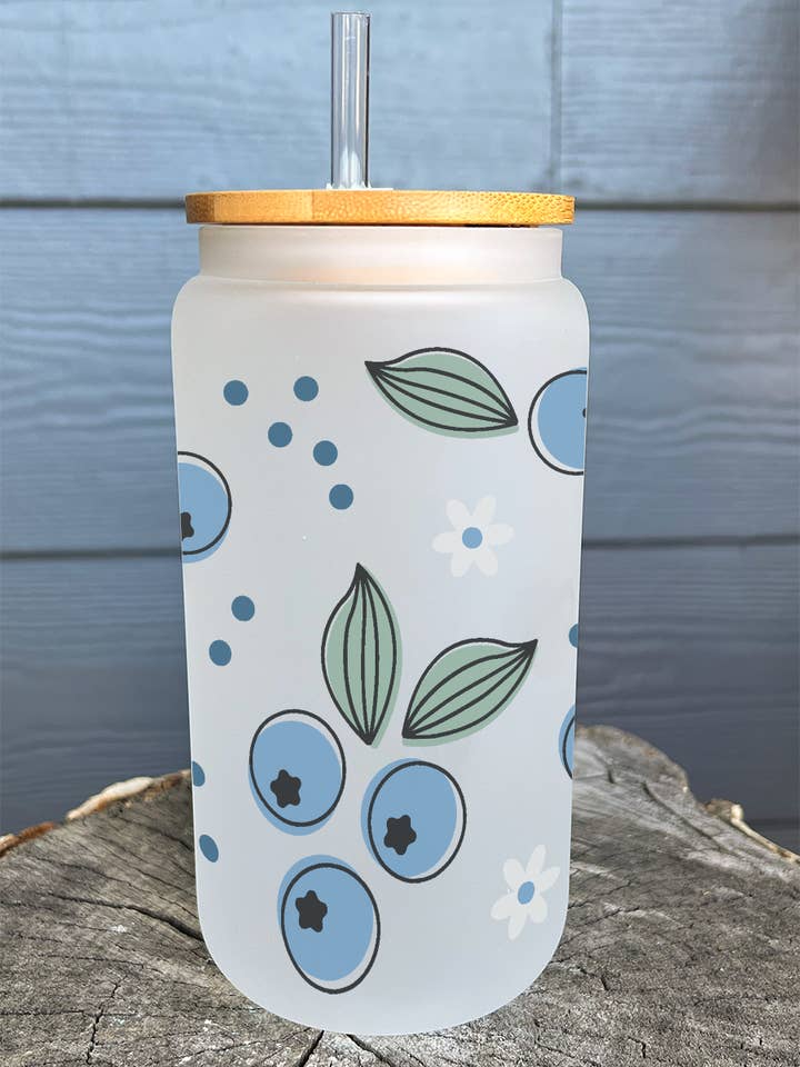 16oz Frosted Iced Coffee Glass with Lid and Straw for wholesale by Lester Lou’s Designs