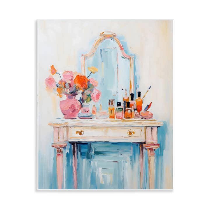Vanity with Cosmetic Bottles - Unframed Wall Art for wholesale by Stupell Industries
