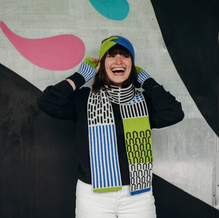 Candy Coated Accessories - Wholesale Scarf - Unisex - Lambswool Narrow Scarf - Blue, Green, Charcoal & Ecru3