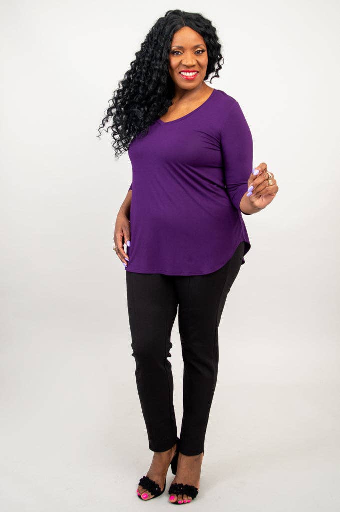 Blue Sky Clothing Co LLC – Túnica - Mulher por atacado – Jackie 3/4 Top, Royale, Bambu2