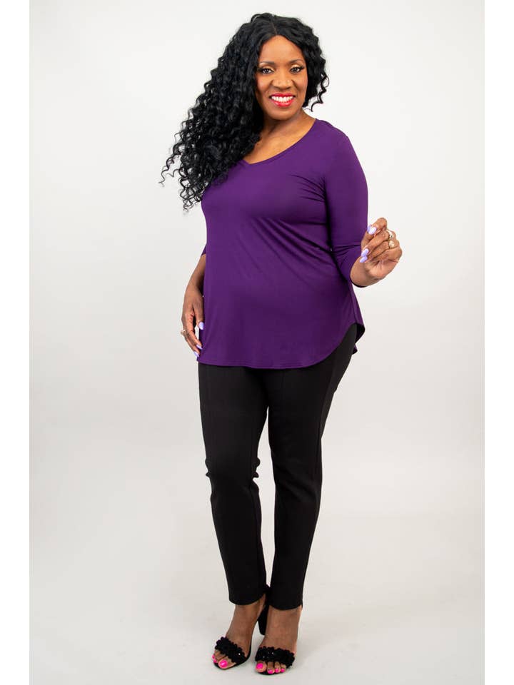 Blue Sky Clothing Co LLC – Túnica - Mulher por atacado – Jackie 3/4 Top, Royale, Bambu2