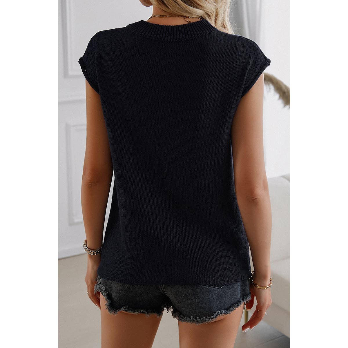 BLACK American Flag Print Crew Neck Cap Sleeve Vest for wholesale on Faire3