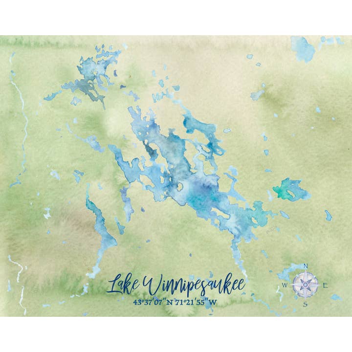 Lake Winnipesaukee NH Hand-painted Watercolor Map - Print for wholesale by Molly Joseph Fine Art