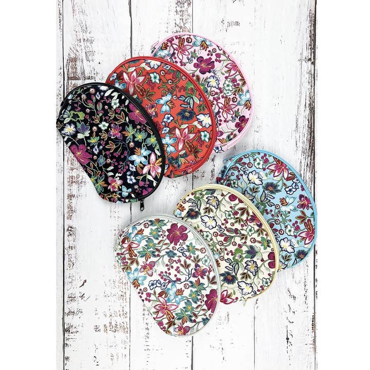 OVAL SHAPED FLORAL PRINT COSMETIC POUCH for wholesale by JHP Collection
