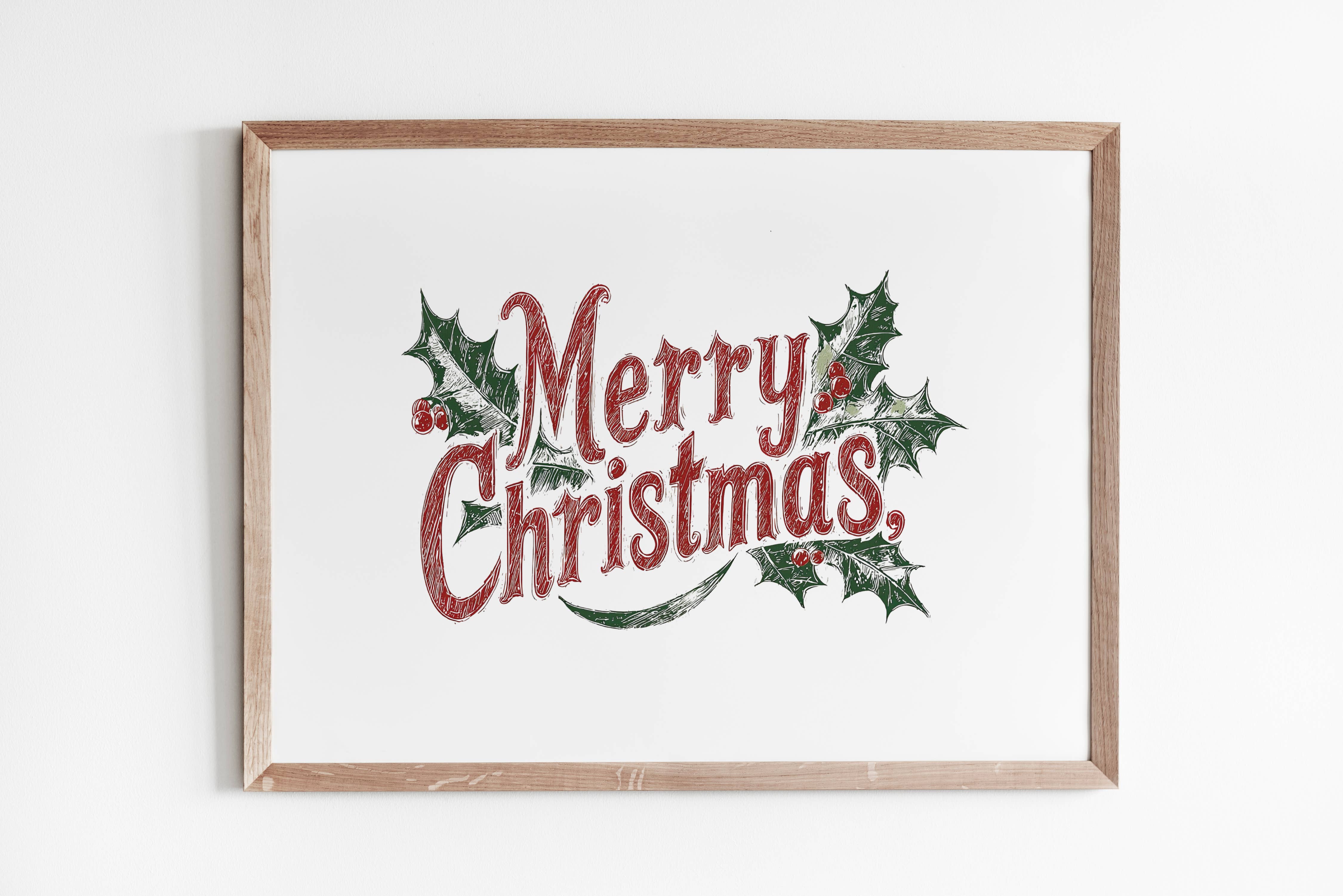 Porter Lane Home - Wholesale Art Print - Merry Christmas Holly Art Print