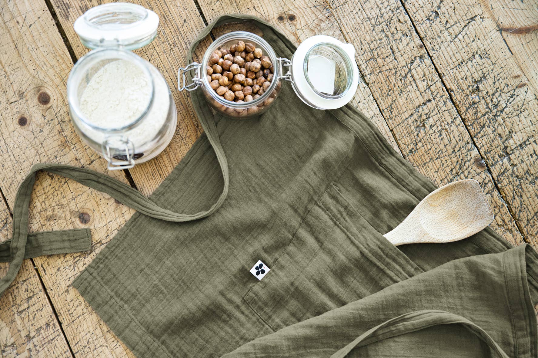 L'effet Papillon – Großhandel Schürzen – GAÏA Rosmarin Schürze aus Baumwoll-Gaze, 45 x 80 cm1